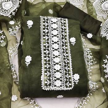 dark green organza embroidered dress material 2