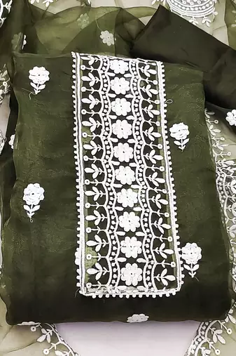 dark green organza embroidered dress material