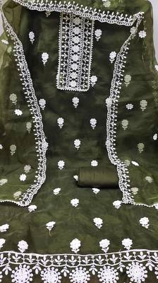 dark green organza embroidered dress material 3
