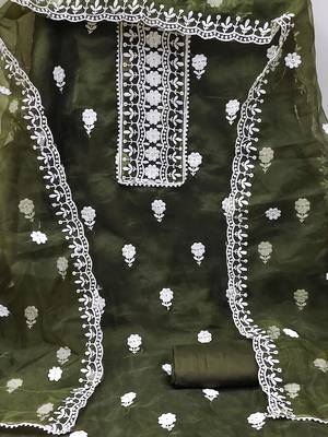 dark green organza embroidered dress material 4