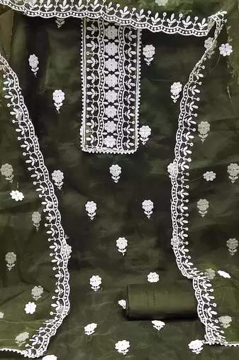 dark green organza embroidered dress material