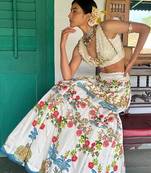 white printed linen lehenga set