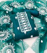 green organza embroidered dress material