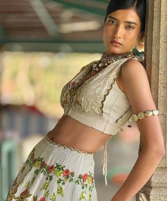white printed linen lehenga set 3
