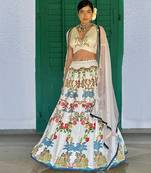 white printed linen lehenga set