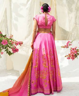 pink embroidered silk lehenga set 3