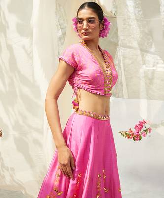 pink embroidered silk lehenga set 4