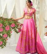 pink embroidered silk lehenga set