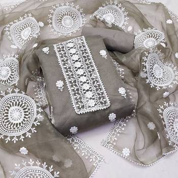 grey organza embroidered dress material 1