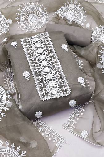 grey organza embroidered dress material