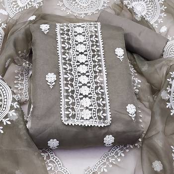 grey organza embroidered dress material 2
