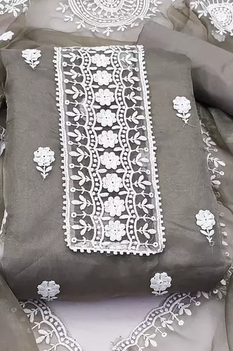 grey organza embroidered dress material