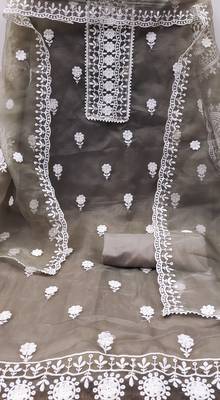 grey organza embroidered dress material 3