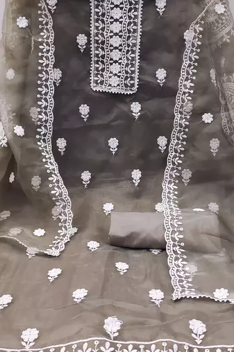 grey organza embroidered dress material