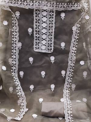 grey organza embroidered dress material 4