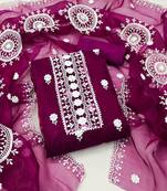 magenta organza embroidered dress material