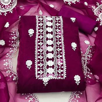 magenta organza embroidered dress material 2