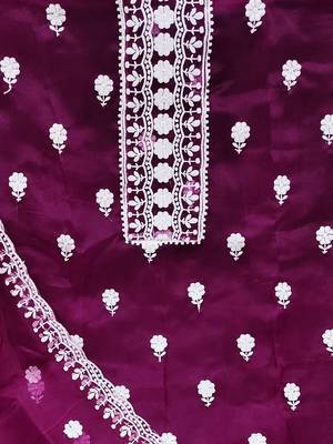 magenta organza embroidered dress material 4