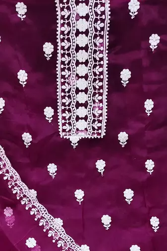 magenta organza embroidered dress material