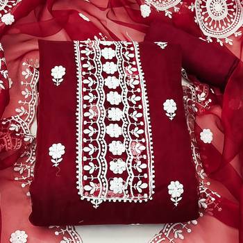 maroon organza embroidered dress material 2