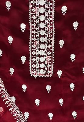 maroon organza embroidered dress material 4