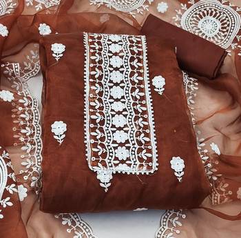 orange organza embroidered dress material 2