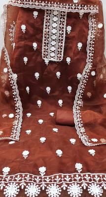 orange organza embroidered dress material 3