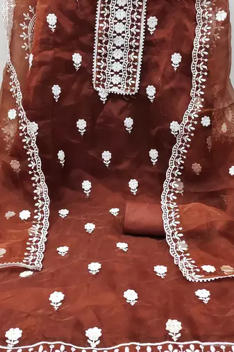 orange organza embroidered dress material