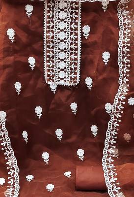 orange organza embroidered dress material 4