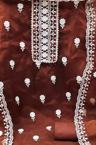 orange organza embroidered dress material