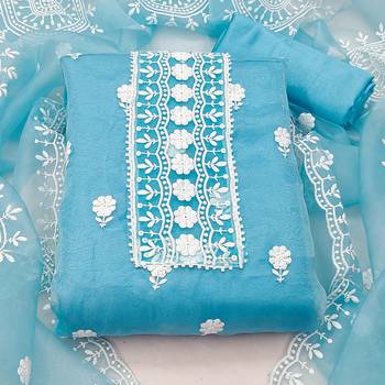 sea green organza embroidered dress material 2