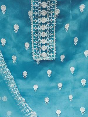 sea green organza embroidered dress material 4