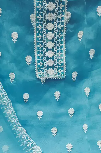 sea green organza embroidered dress material