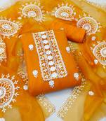 yellow organza embroidered dress material