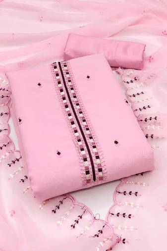 pink georgette embroidered dress material