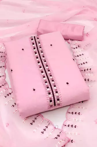pink georgette embroidered dress material