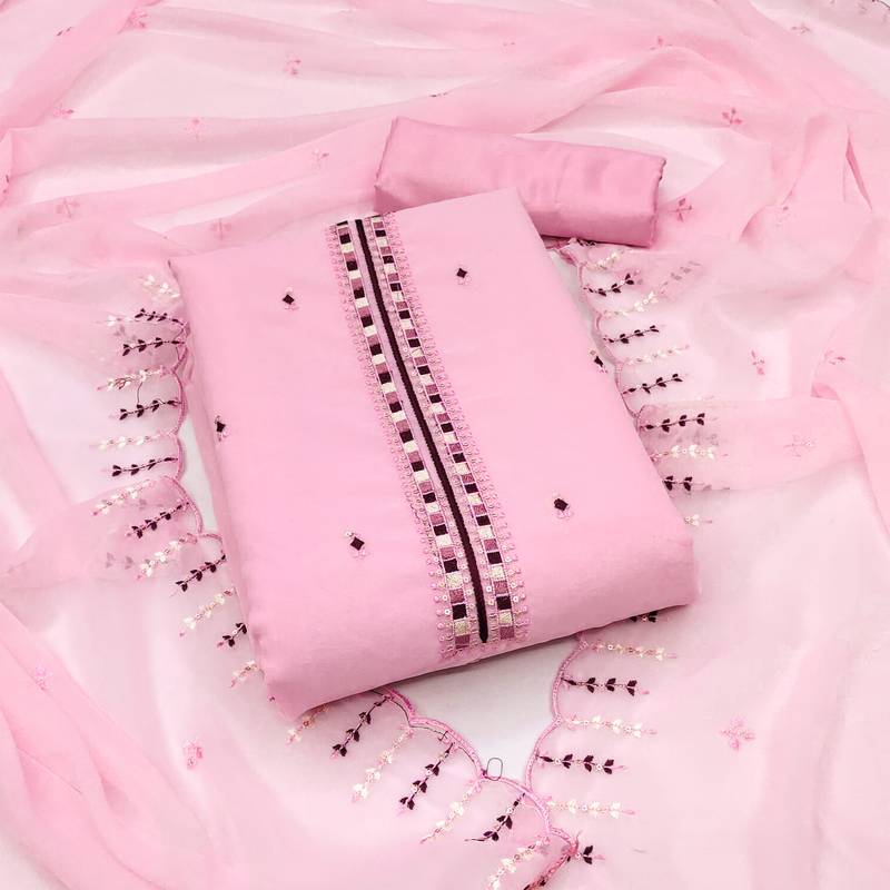 pink georgette embroidered dress material