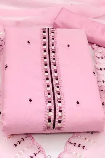 pink georgette embroidered dress material