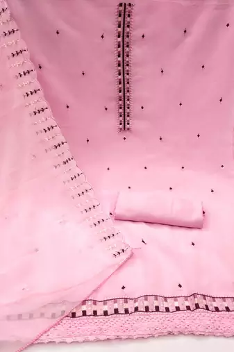 pink georgette embroidered dress material