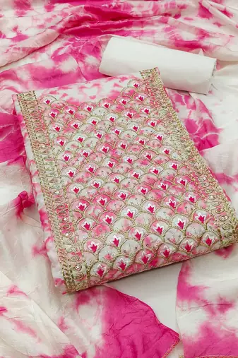 pink cotton embroidered dress material
