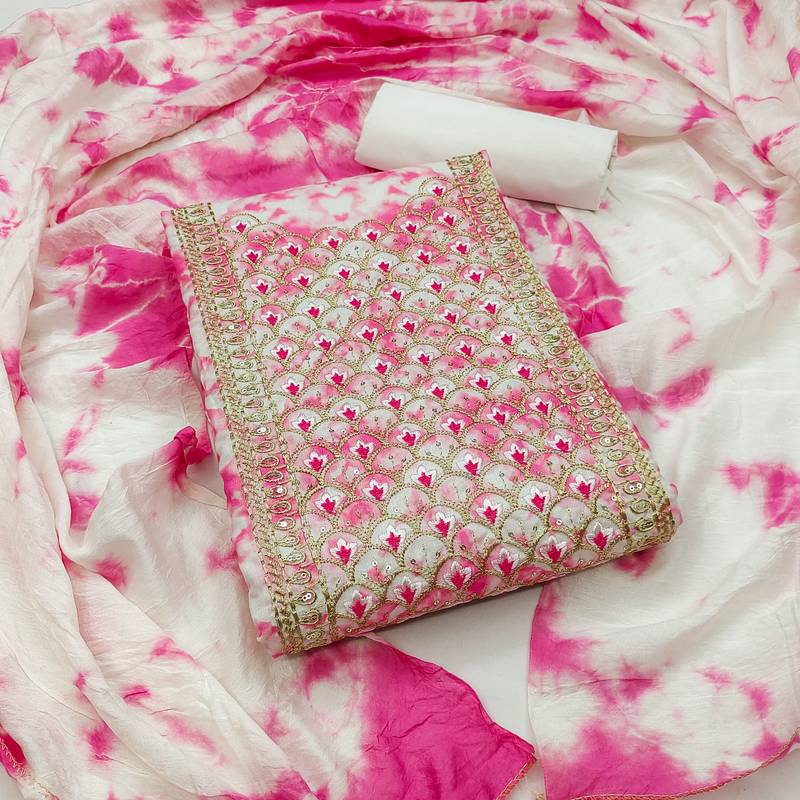 pink cotton embroidered dress material