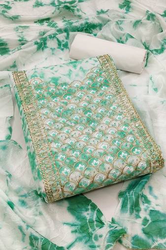 sea green cotton embroidered dress material