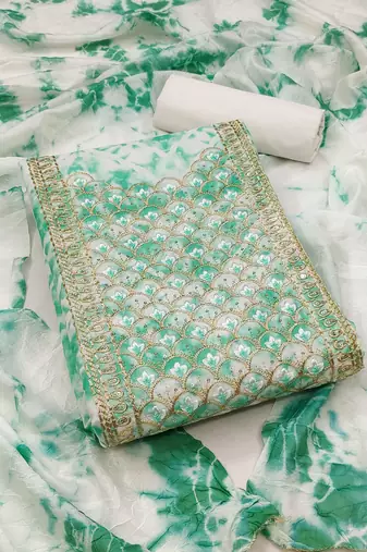 sea green cotton embroidered dress material