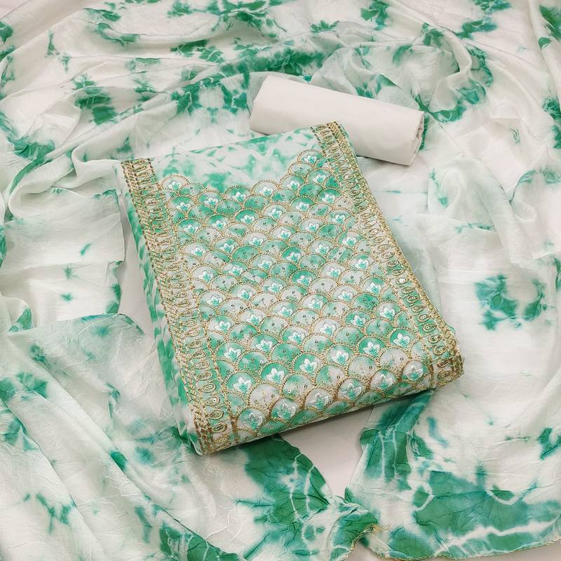 sea green cotton embroidered dress material