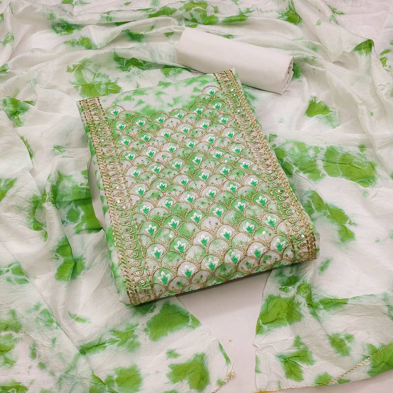 lime cotton embroidered dress material