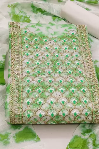 lime cotton embroidered dress material