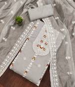 grey cotton embroidered dress material