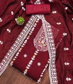 maroon cotton embroidered dress material