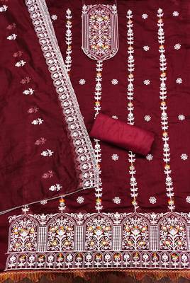 maroon cotton embroidered dress material 2