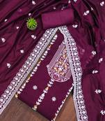 purple cotton embroidered dress material